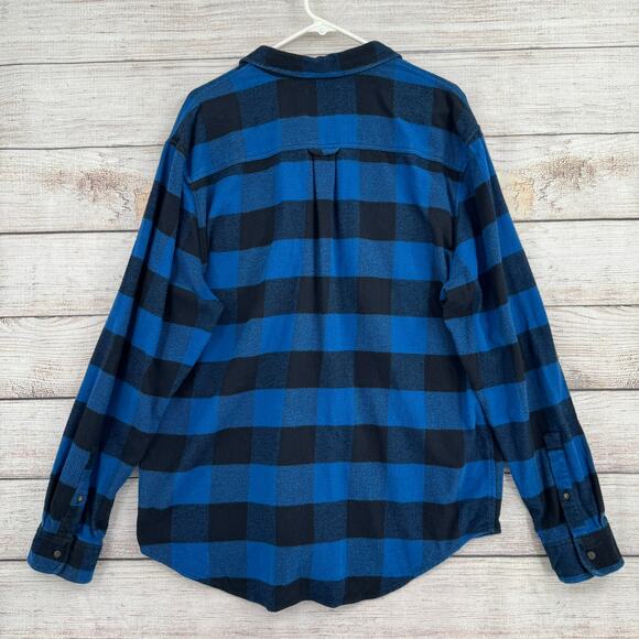 Lucky Brand Saturday Stretch Plaid Flannel Shirt Mens XL Blue Classic Fit - Picture 2 of 14